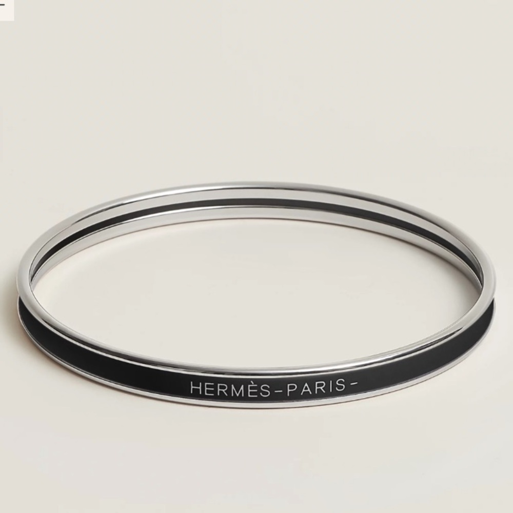 NWT Hermes Uni Bangle Silver/Black Enamel